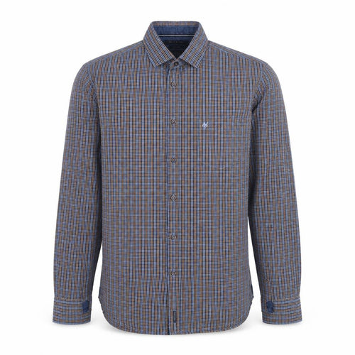 Marc O'Polo Men's Blue Check Cotton Regular Fit Long Sleeve Shirt L