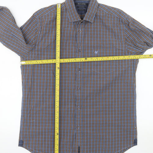Marc O'Polo Men's Blue Check Cotton Regular Fit Long Sleeve Shirt L
