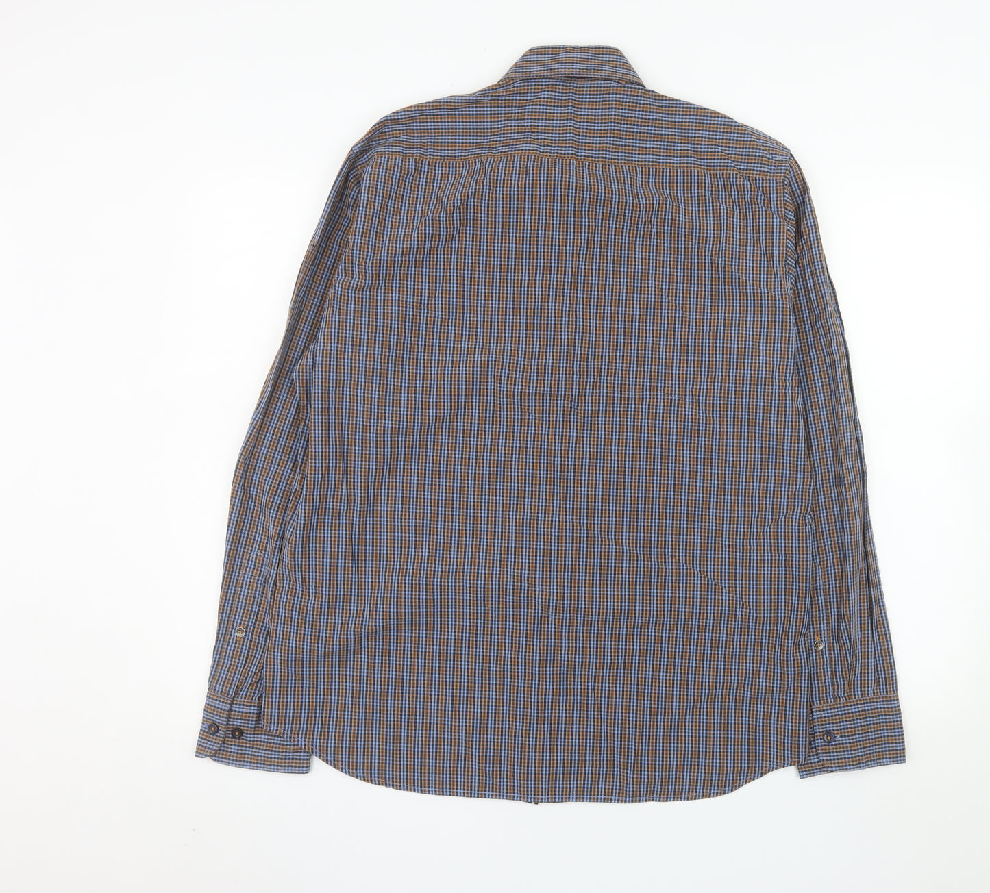Marc O'Polo Men's Blue Check Cotton Regular Fit Long Sleeve Shirt L