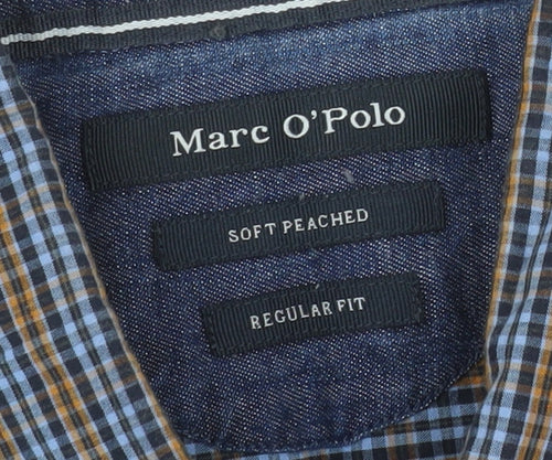 Marc O'Polo Men's Blue Check Cotton Regular Fit Long Sleeve Shirt L