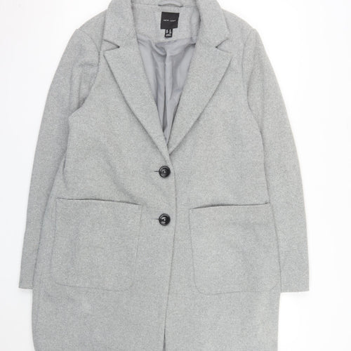 New Look Women Grey Mid-Length Overcoat UK 14 Lined Classic Style