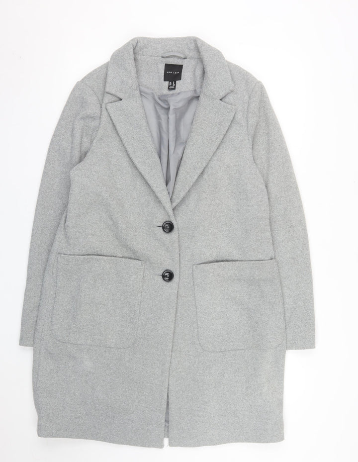 New Look Women Grey Mid-Length Overcoat UK 14 Lined Classic Style