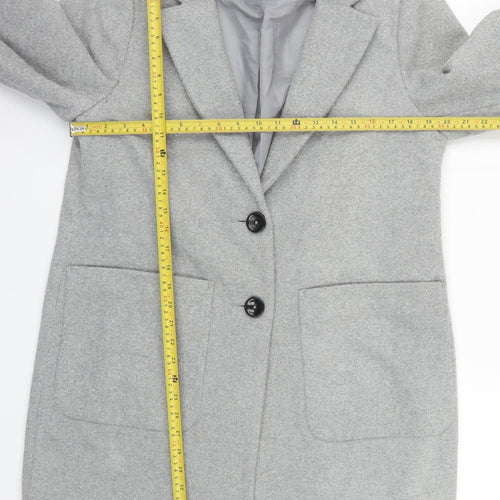 New Look Women Grey Mid-Length Overcoat UK 14 Lined Classic Style