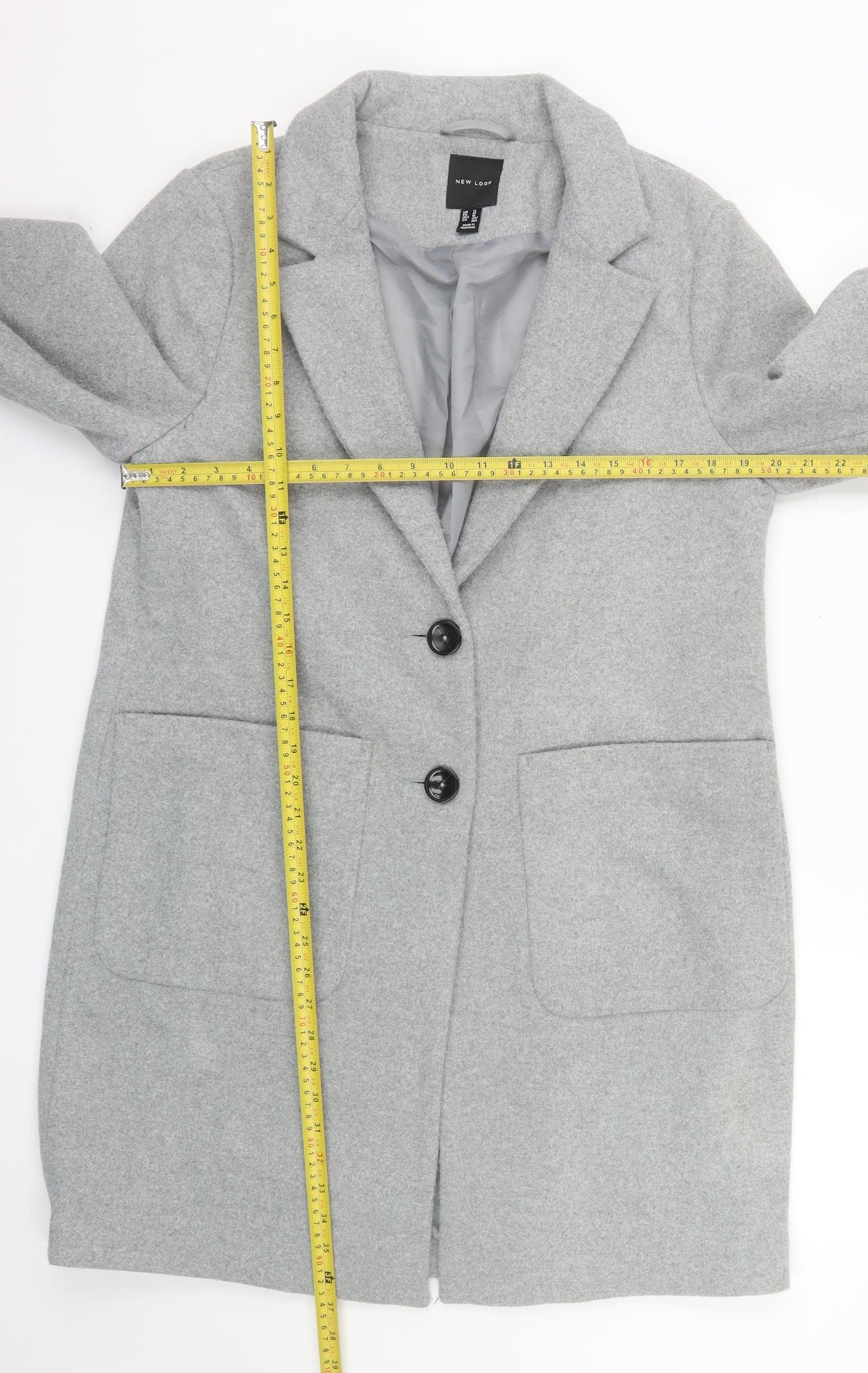 New Look Women Grey Mid-Length Overcoat UK 14 Lined Classic Style