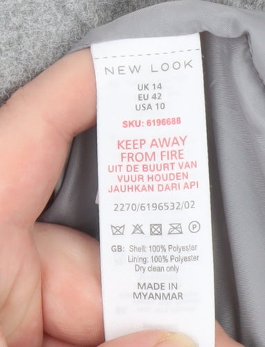 New Look Women Grey Mid-Length Overcoat UK 14 Lined Classic Style