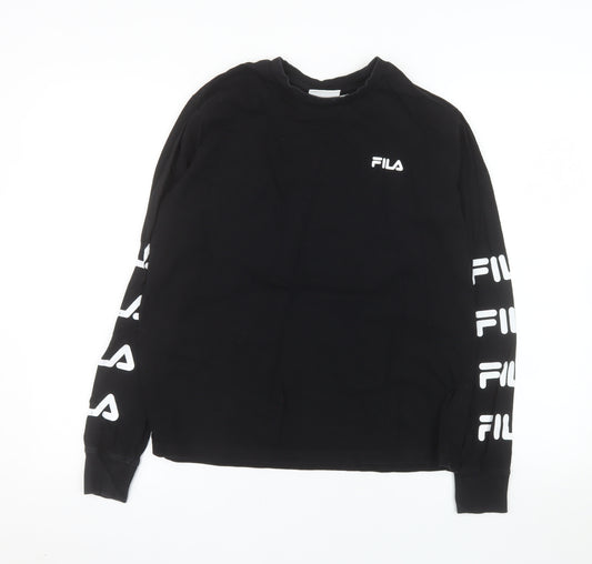 FILA Womens Black Long Sleeve Crew Neck Cotton T-Shirt Size S