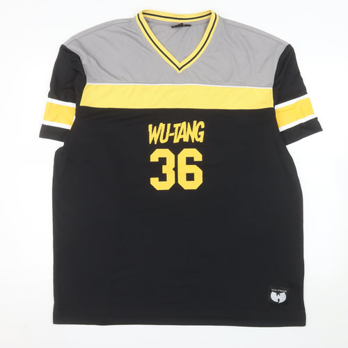 Wu-Tang Men’s 2XL Black V-Neck Band Graphic Colourblock T-Shirt