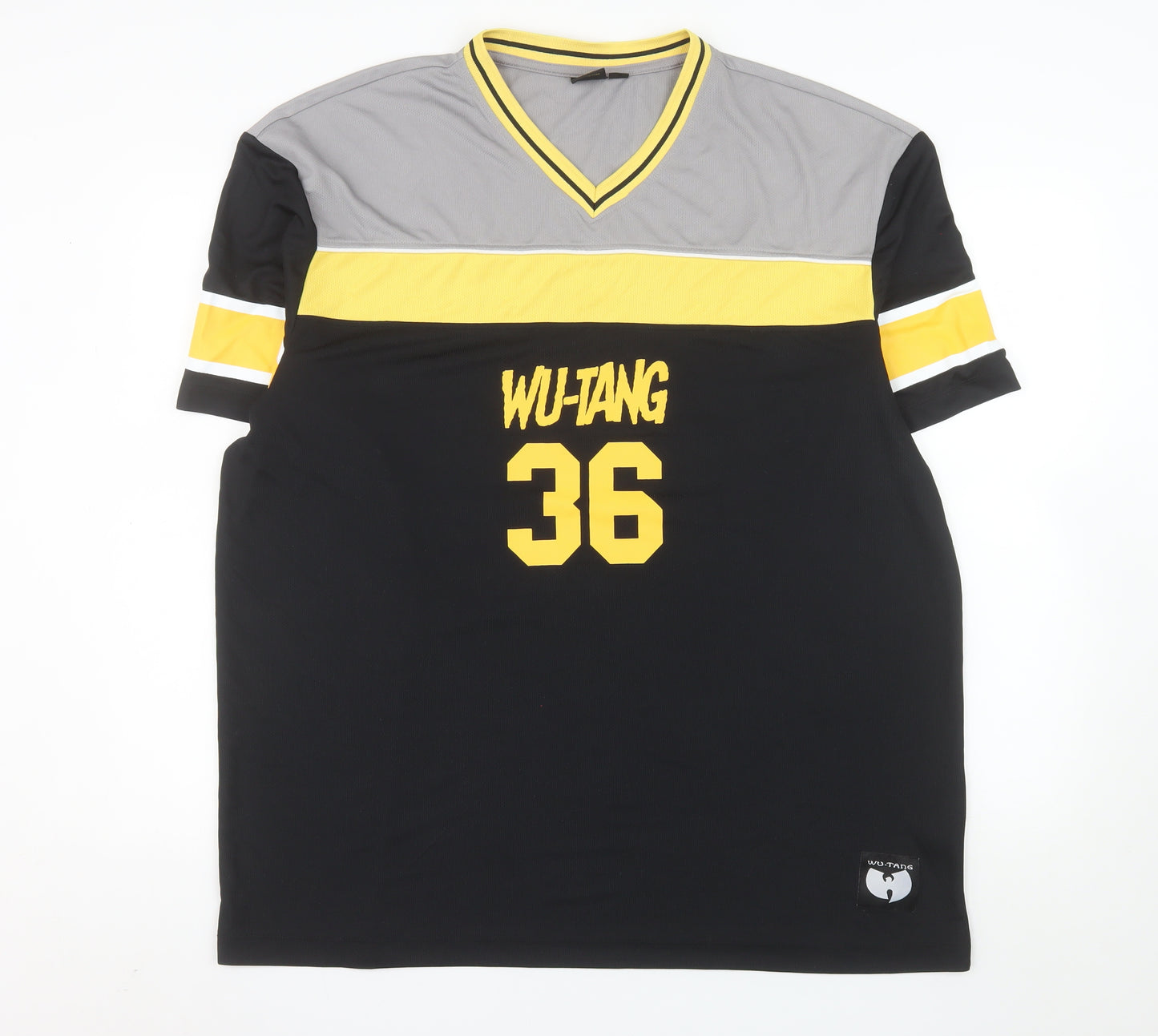 Wu-Tang Men’s 2XL Black V-Neck Band Graphic Colourblock T-Shirt