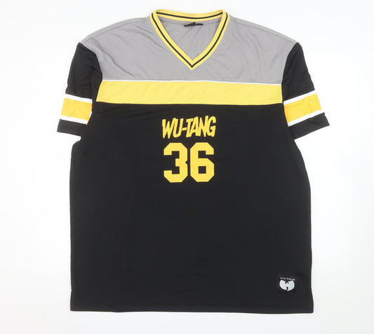 Wu-Tang Men’s 2XL Black V-Neck Band Graphic Colourblock T-Shirt
