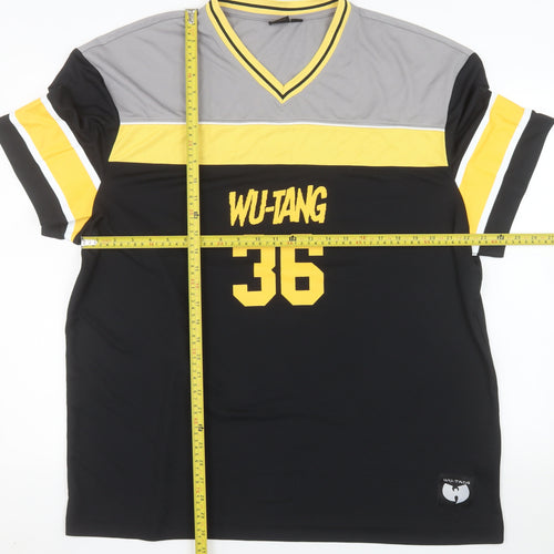 Wu-Tang Men’s 2XL Black V-Neck Band Graphic Colourblock T-Shirt