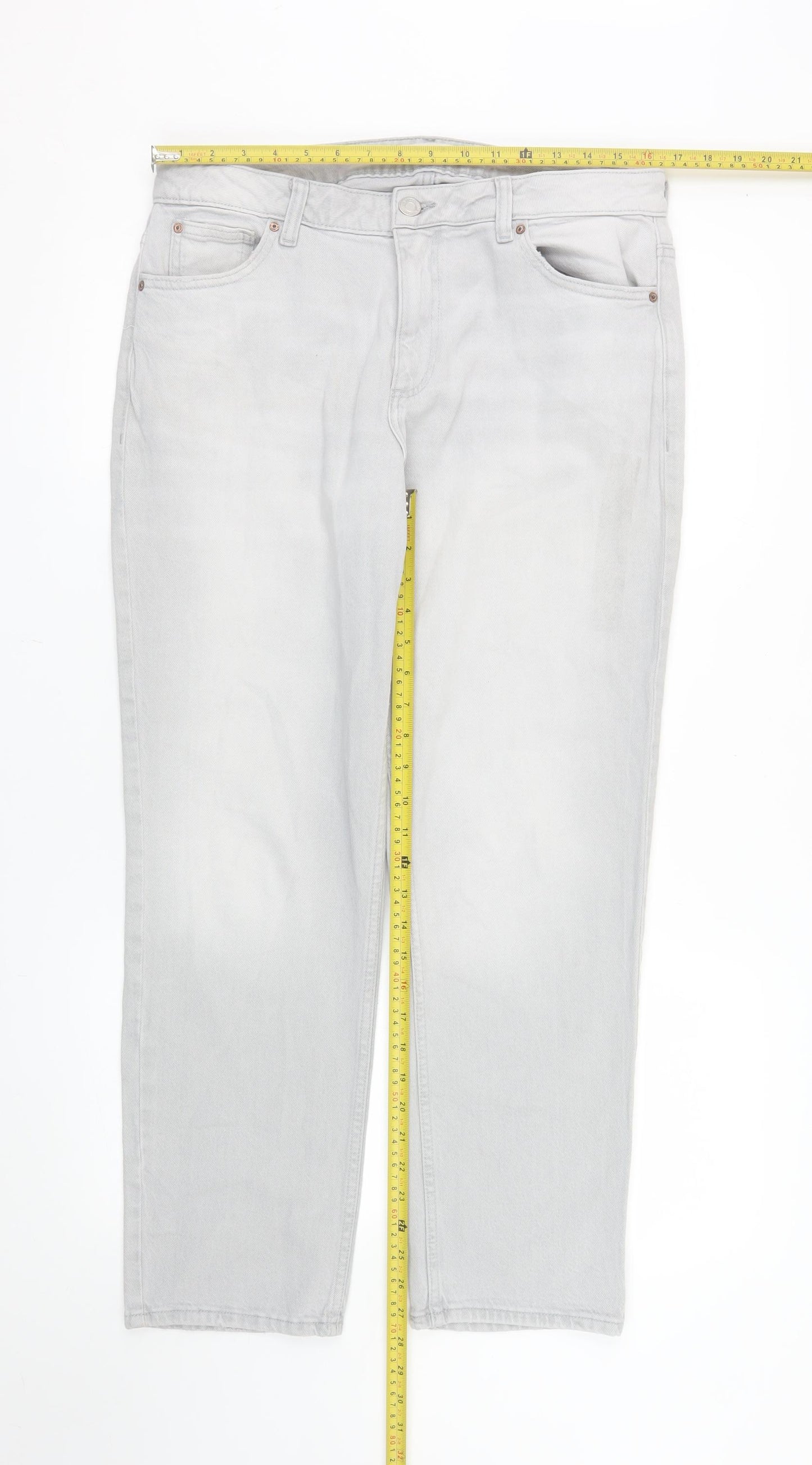 Primark Women Grey Straight Denim Jeans Size 12 Regular Fit