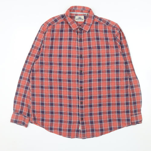 Mantaray Men's Red Check Flannel Button-Up Shirt Size L Long Sleeve