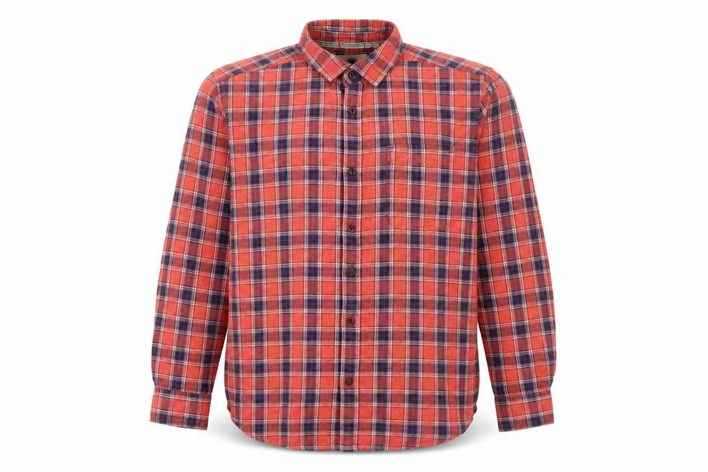 Front view of Mantaray Men's Red Check Flannel Button-Up Shirt, size L, Long Sleeve