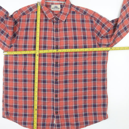 Mantaray Men's Red Check Flannel Button-Up Shirt Size L Long Sleeve