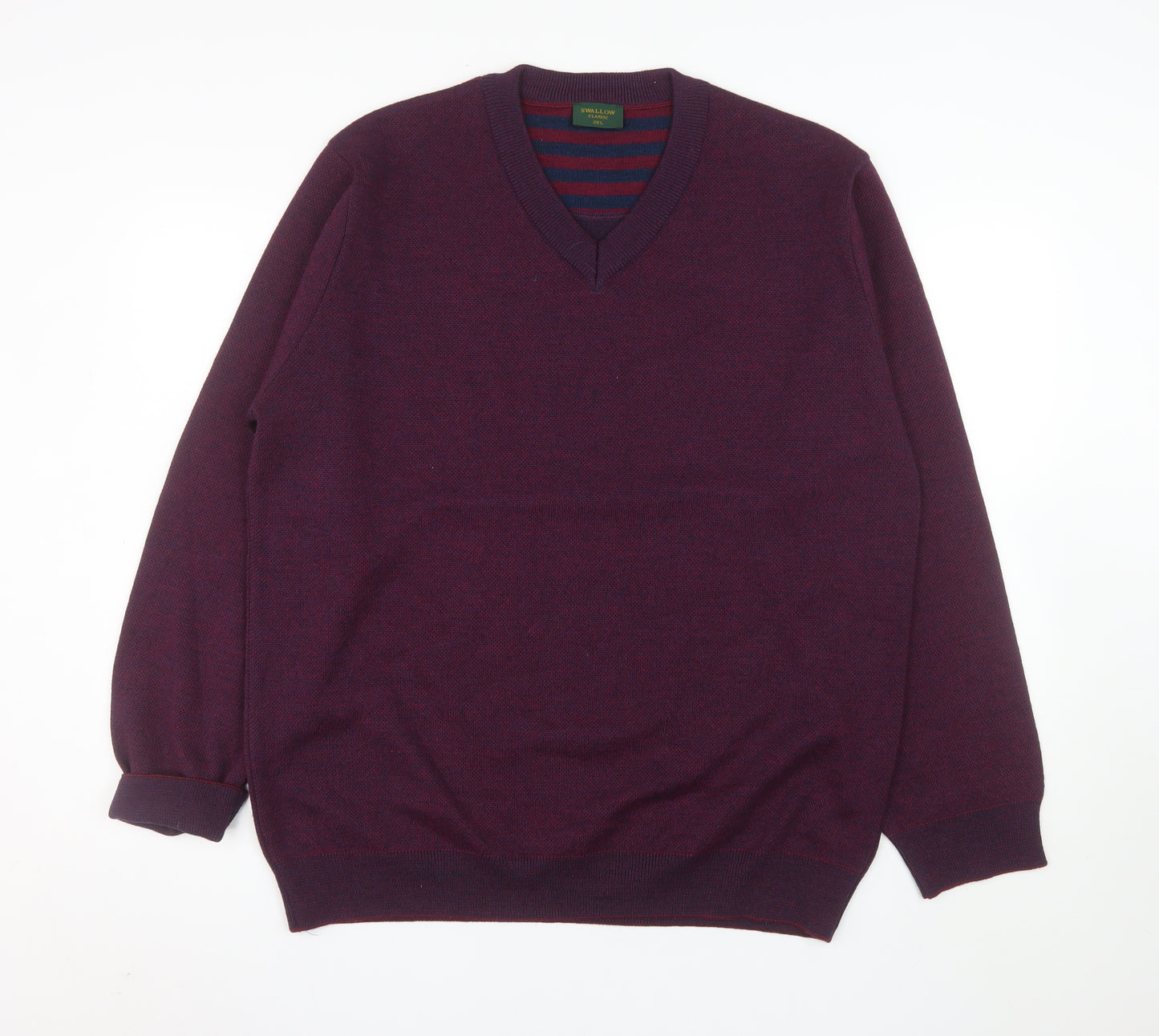 Swallow Men’s Purple Wool Blend V-Neck Classic 2XL Jumper