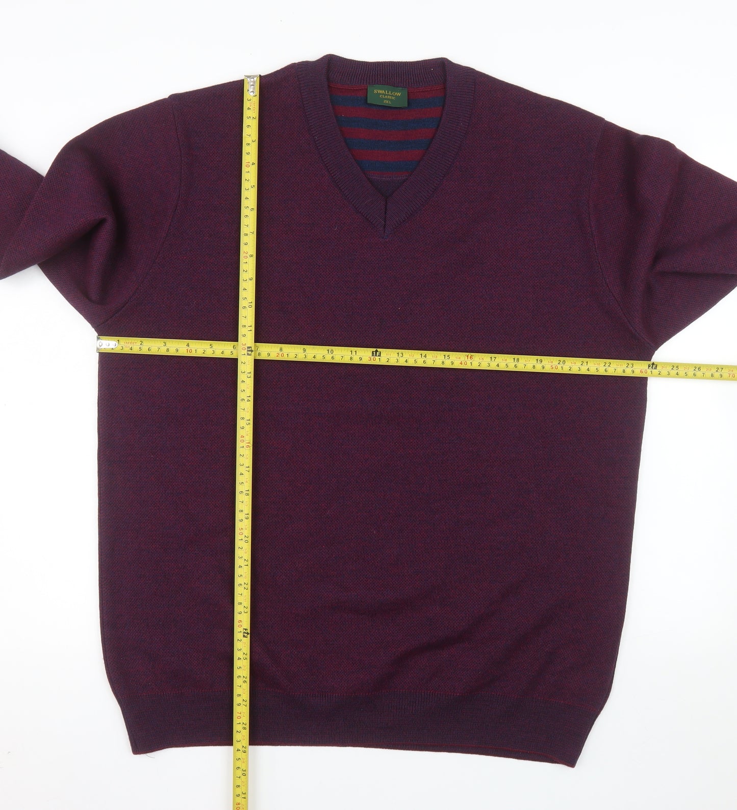 Swallow Men’s Purple Wool Blend V-Neck Classic 2XL Jumper