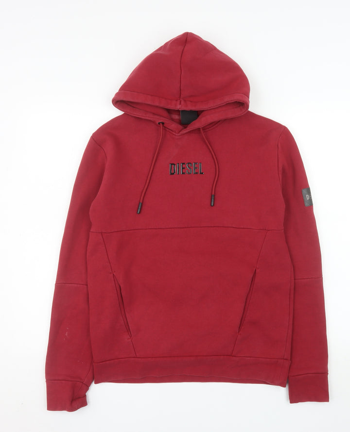 Diesel Men's Red Pullover Hoodie XS Logo Cotton Blend