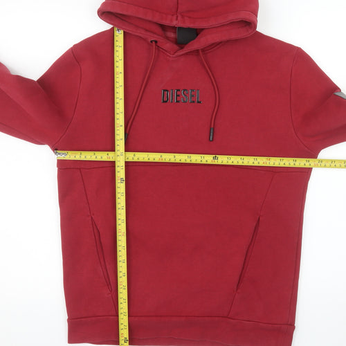 Diesel Men's Red Pullover Hoodie XS Logo Cotton Blend