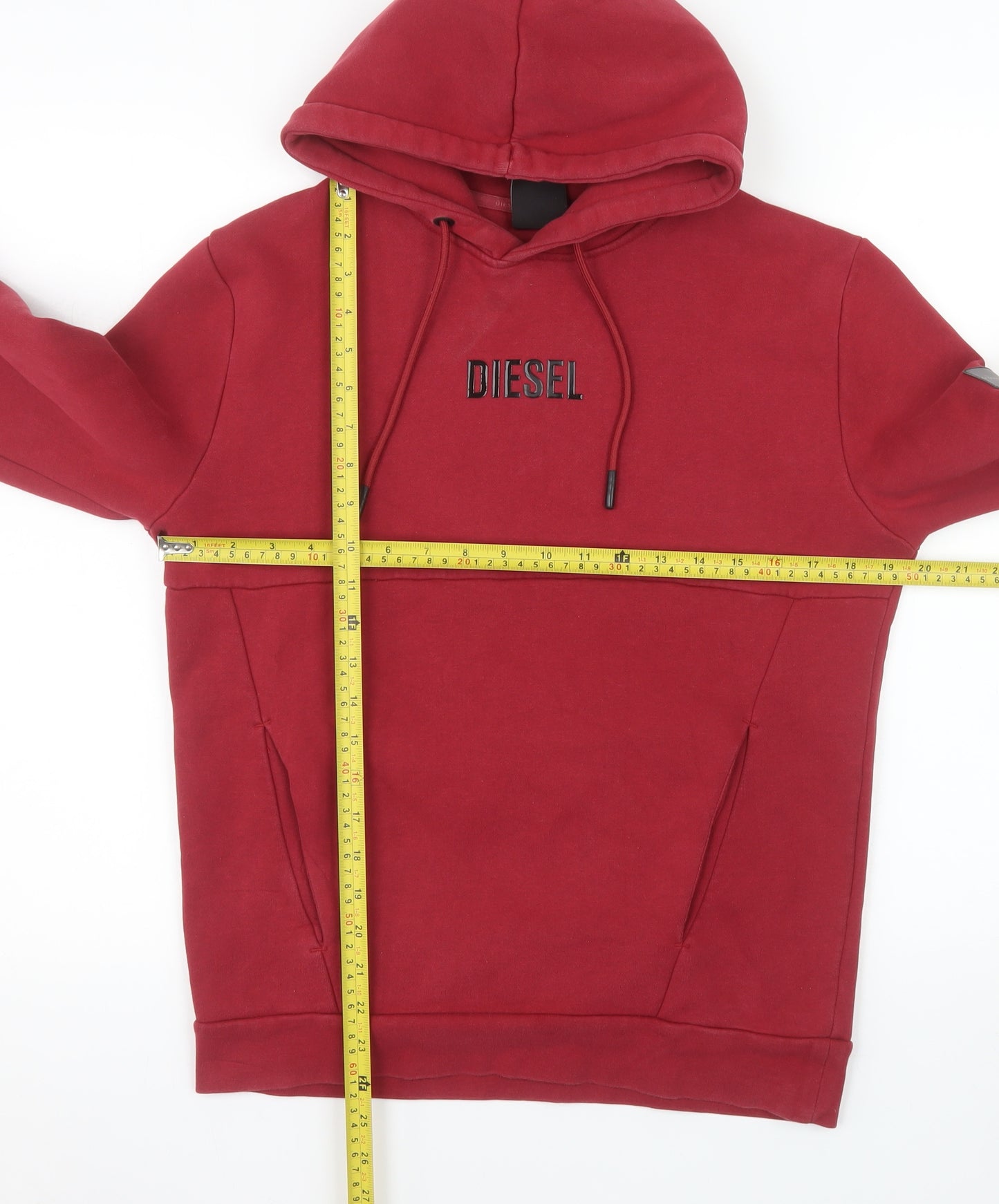 Diesel Men's Red Pullover Hoodie XS Logo Cotton Blend