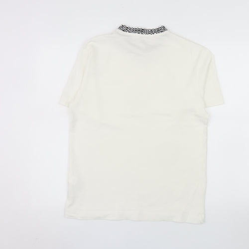 Zara Men's White Short Sleeve Crew Neck Cotton T-Shirt S Checker Collar
