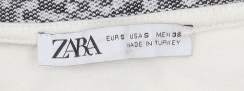 Zara Men's White Short Sleeve Crew Neck Cotton T-Shirt S Checker Collar