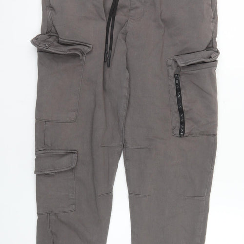 Bershka Men’s Grey Cargo Jogger Trousers Size M Elastic Waist