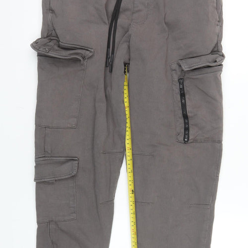 Bershka Men’s Grey Cargo Jogger Trousers Size M Elastic Waist