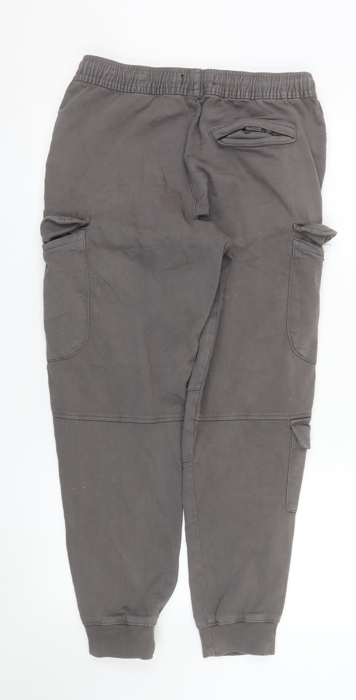Bershka Men’s Grey Cargo Jogger Trousers Size M Elastic Waist