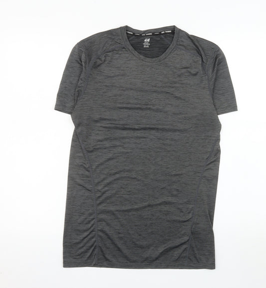 H&M Men Grey Short Sleeve Training T-Shirt Size S Slim Fit