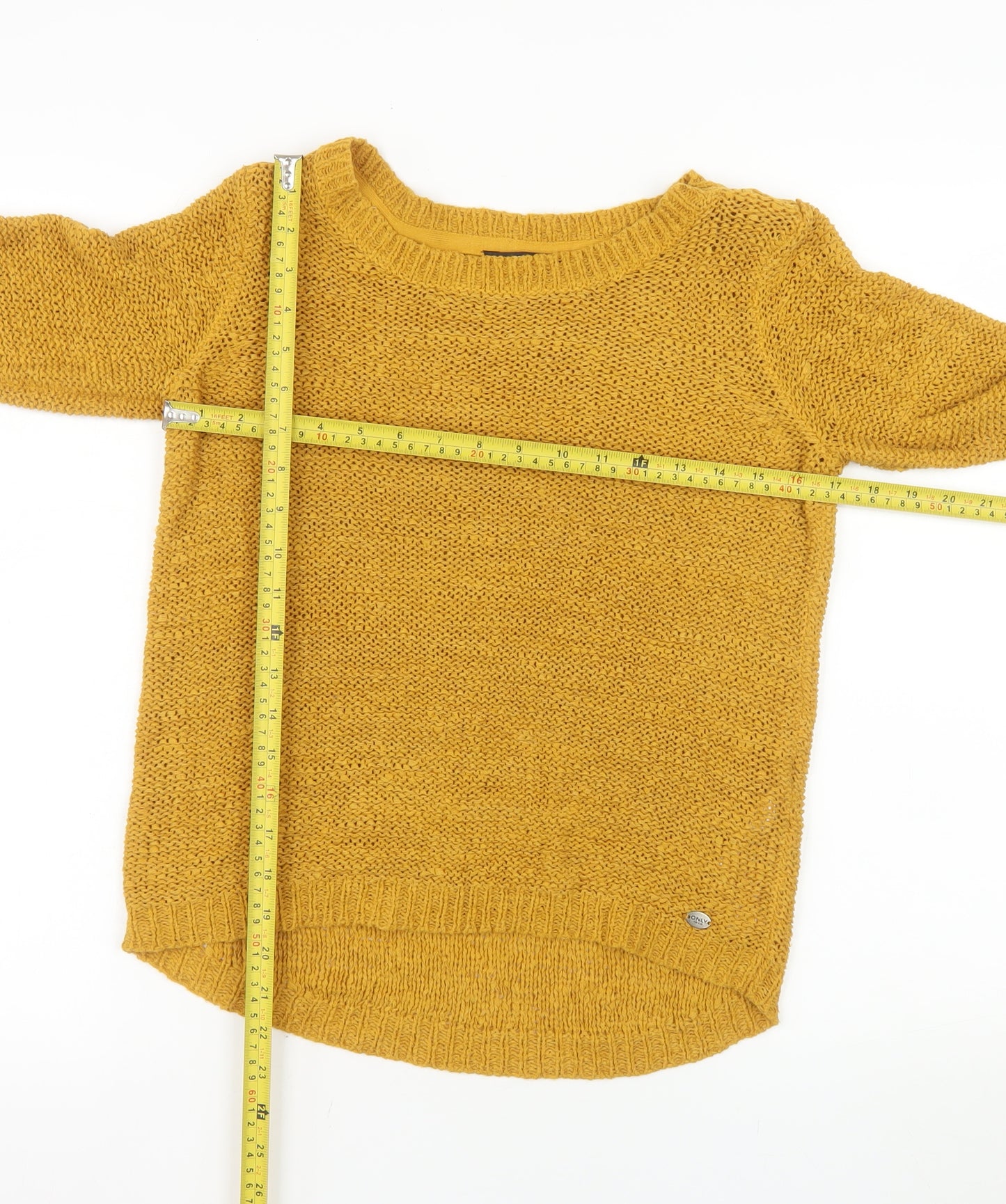 ONLY Women Yellow Chunky-Knit Pullover Jumper Size S