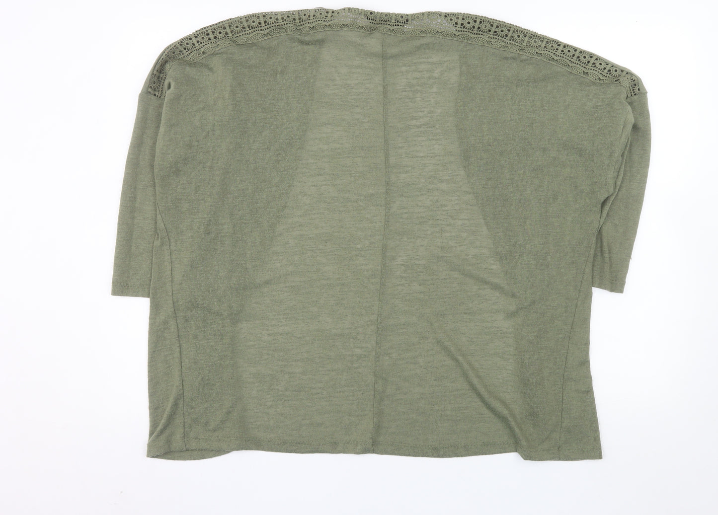 Dunnes Womens Green Crochet Open Knit Cardigan L Relaxed Fit