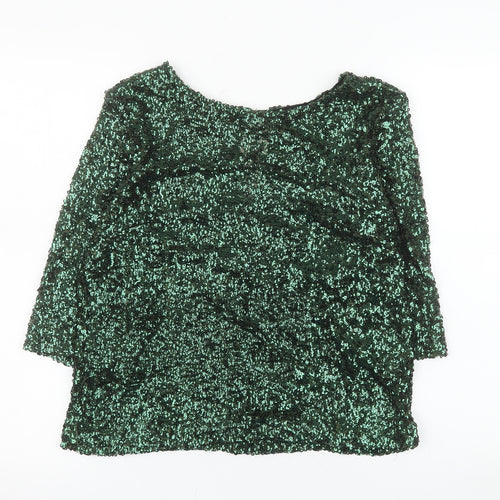 River Island Women’s Green Sequin 3/4 Sleeve Blouse UK 10