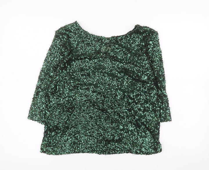 River Island Women’s Green Sequin 3/4 Sleeve Blouse UK 10