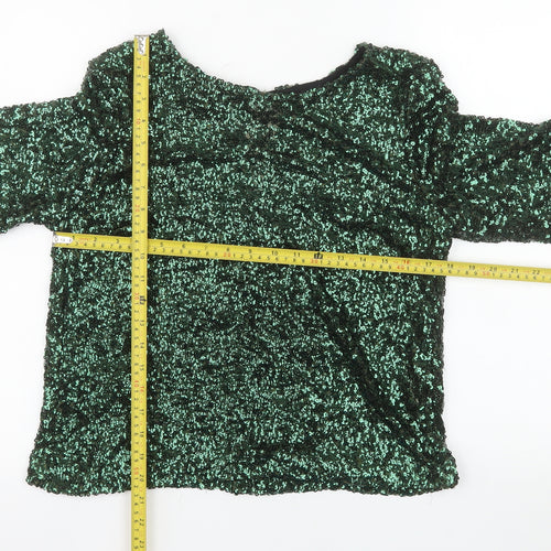 River Island Women’s Green Sequin 3/4 Sleeve Blouse UK 10