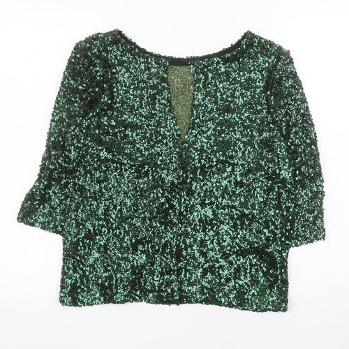 River Island Women’s Green Sequin 3/4 Sleeve Blouse UK 10