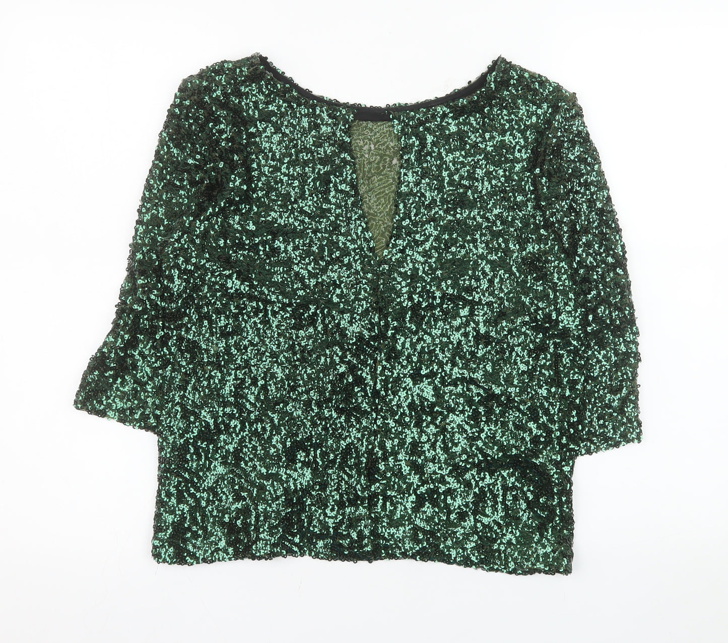 River Island Women’s Green Sequin 3/4 Sleeve Blouse UK 10