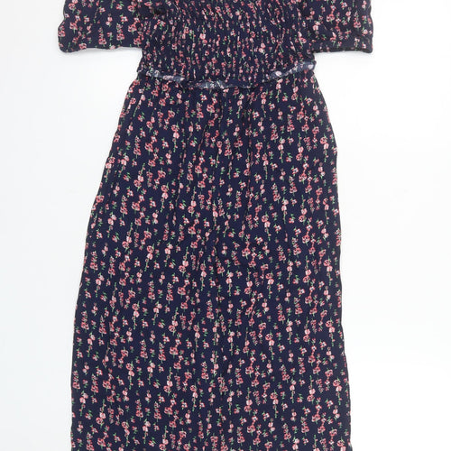 Next Girls Blue Floral Off Shoulder Playsuit Size 8 Years Viscose