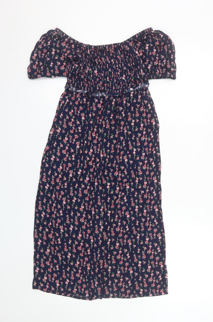 Next Girls Blue Floral Off Shoulder Playsuit Size 8 Years Viscose
