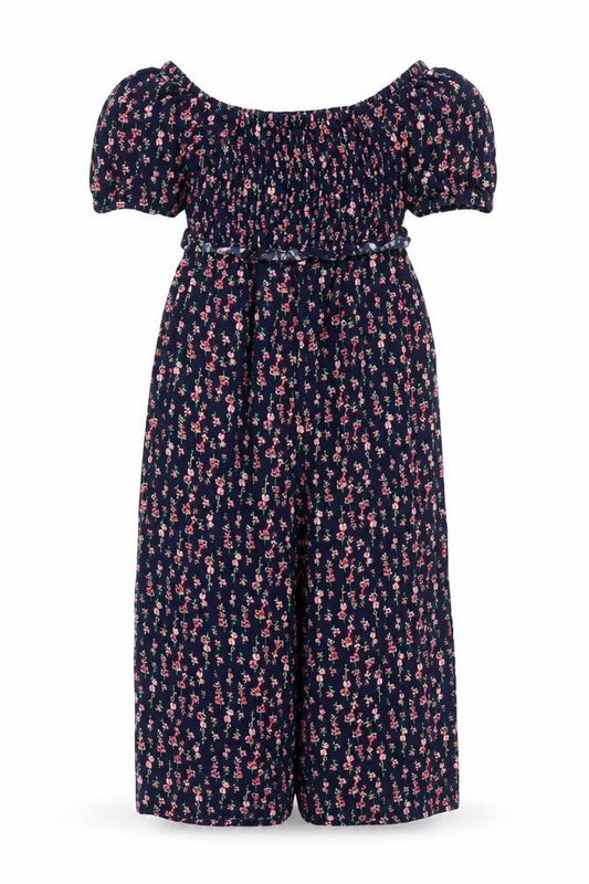 Next Girls Blue Floral Off Shoulder Playsuit Size 8 Years Viscose