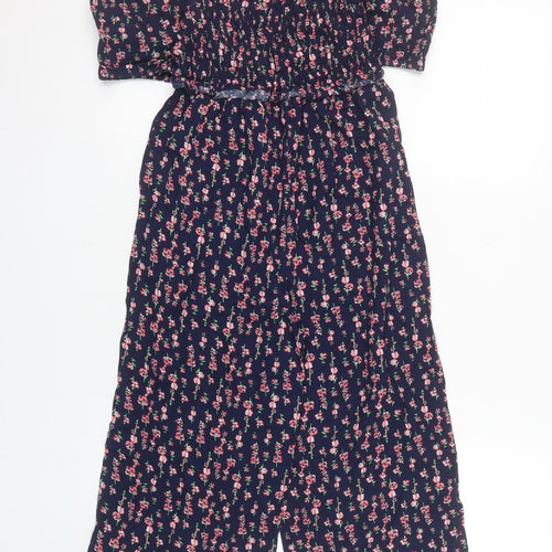 Next Girls Blue Floral Off Shoulder Playsuit Size 8 Years Viscose