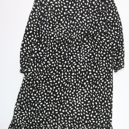 Missguided Women Black Animal Print Midi A-Line Dress Size 14
