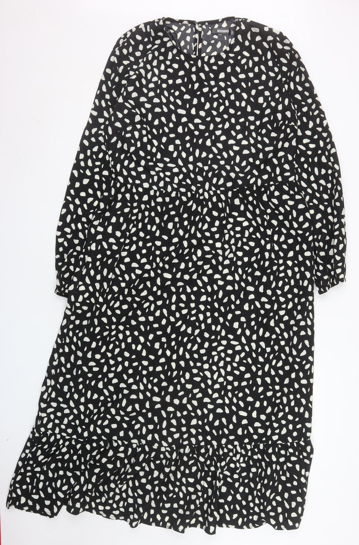 Missguided Women Black Animal Print Midi A-Line Dress Size 14