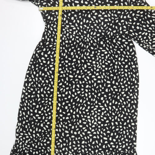 Missguided Women Black Animal Print Midi A-Line Dress Size 14