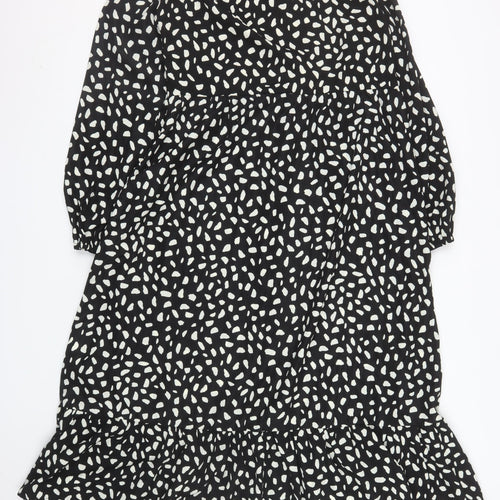 Missguided Women Black Animal Print Midi A-Line Dress Size 14