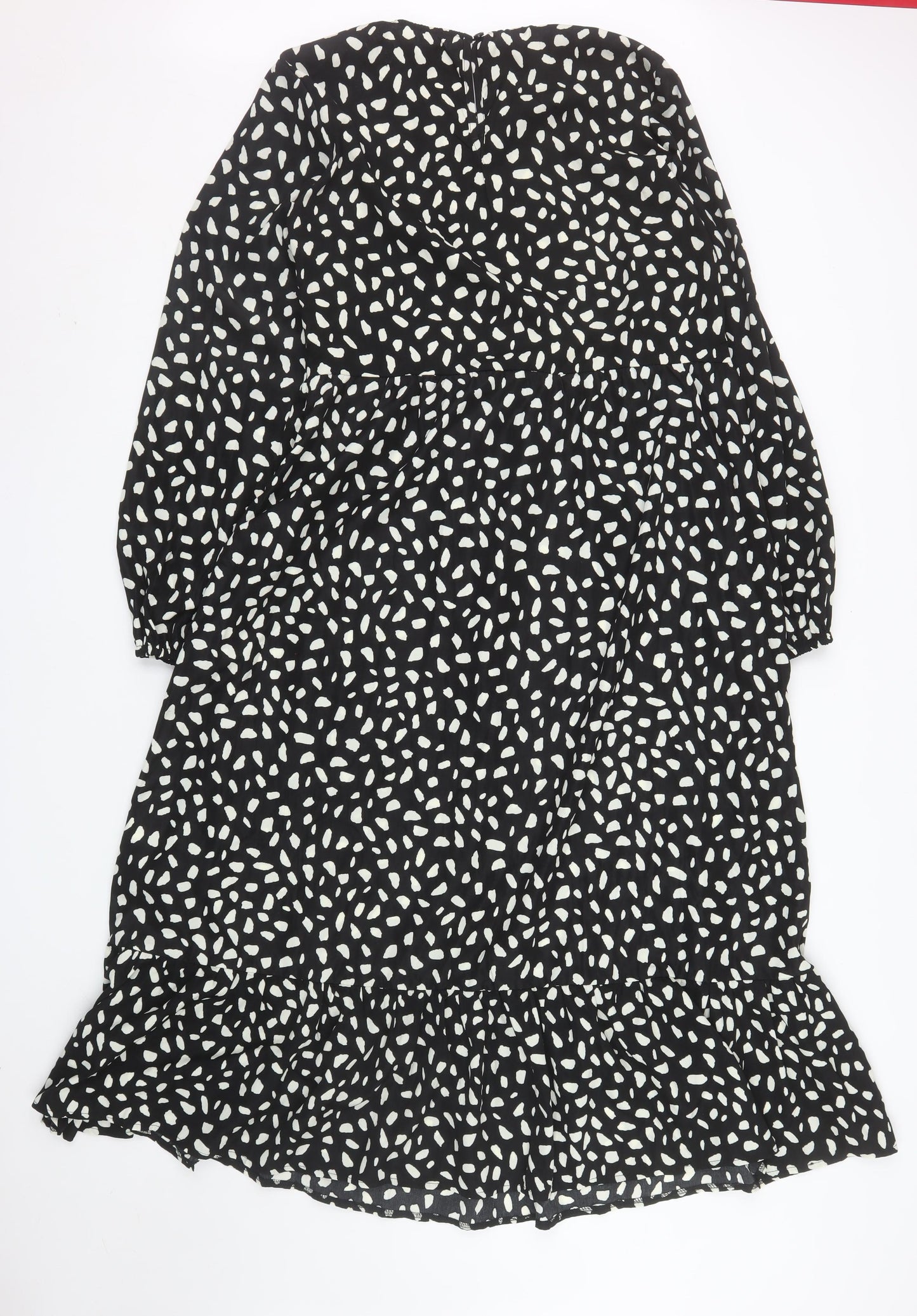 Missguided Women Black Animal Print Midi A-Line Dress Size 14