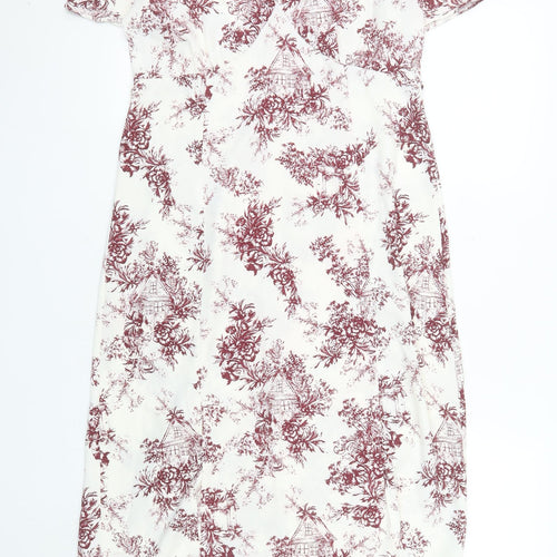 Primark Women White Floral Midi Wrap Dress Size 10 Short Sleeve