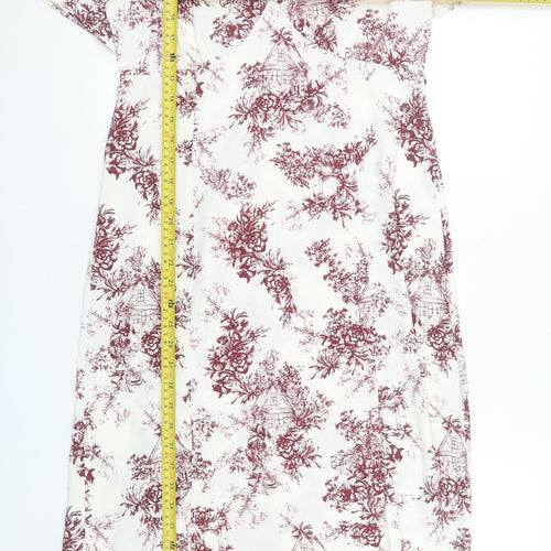 Primark Women White Floral Midi Wrap Dress Size 10 Short Sleeve