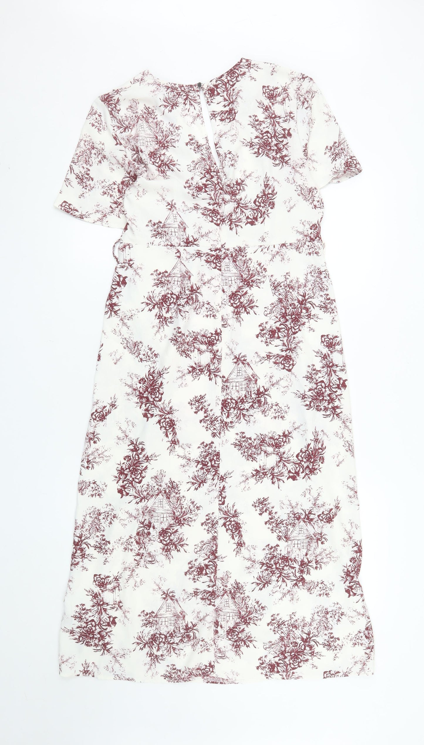 Primark Women White Floral Midi Wrap Dress Size 10 Short Sleeve