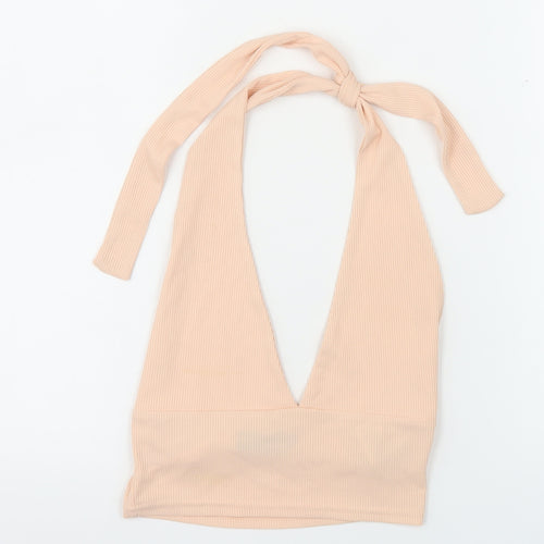 PrettyLittleThing Womens Beige Halter Camisole Crop Top UK 6