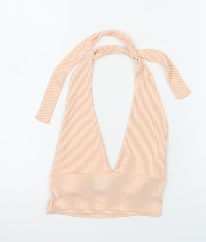 PrettyLittleThing Womens Beige Halter Camisole Crop Top UK 6